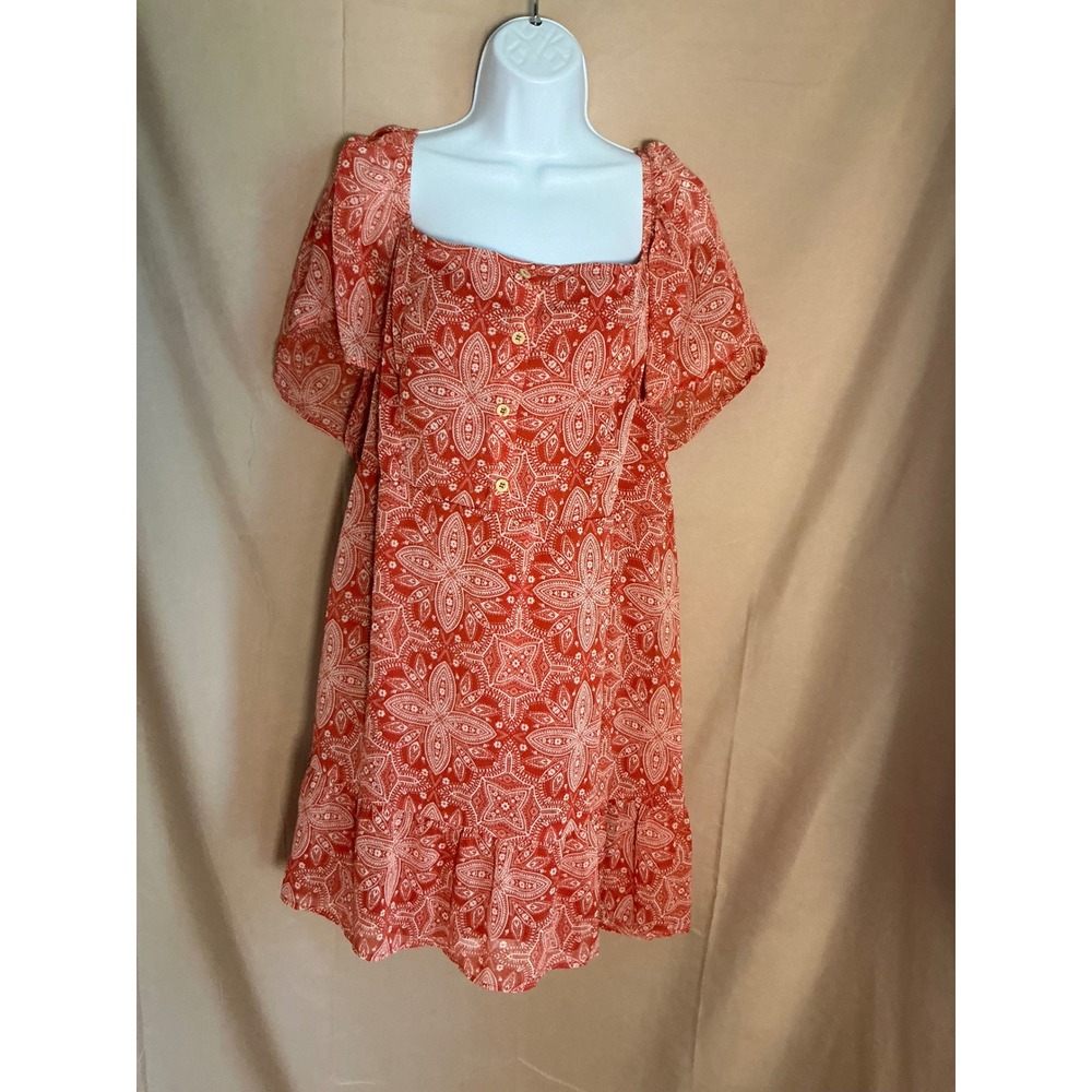 Live To Be Spoiled Mini Dress Womens 1X Red Excellent Paisley Smocked Boho